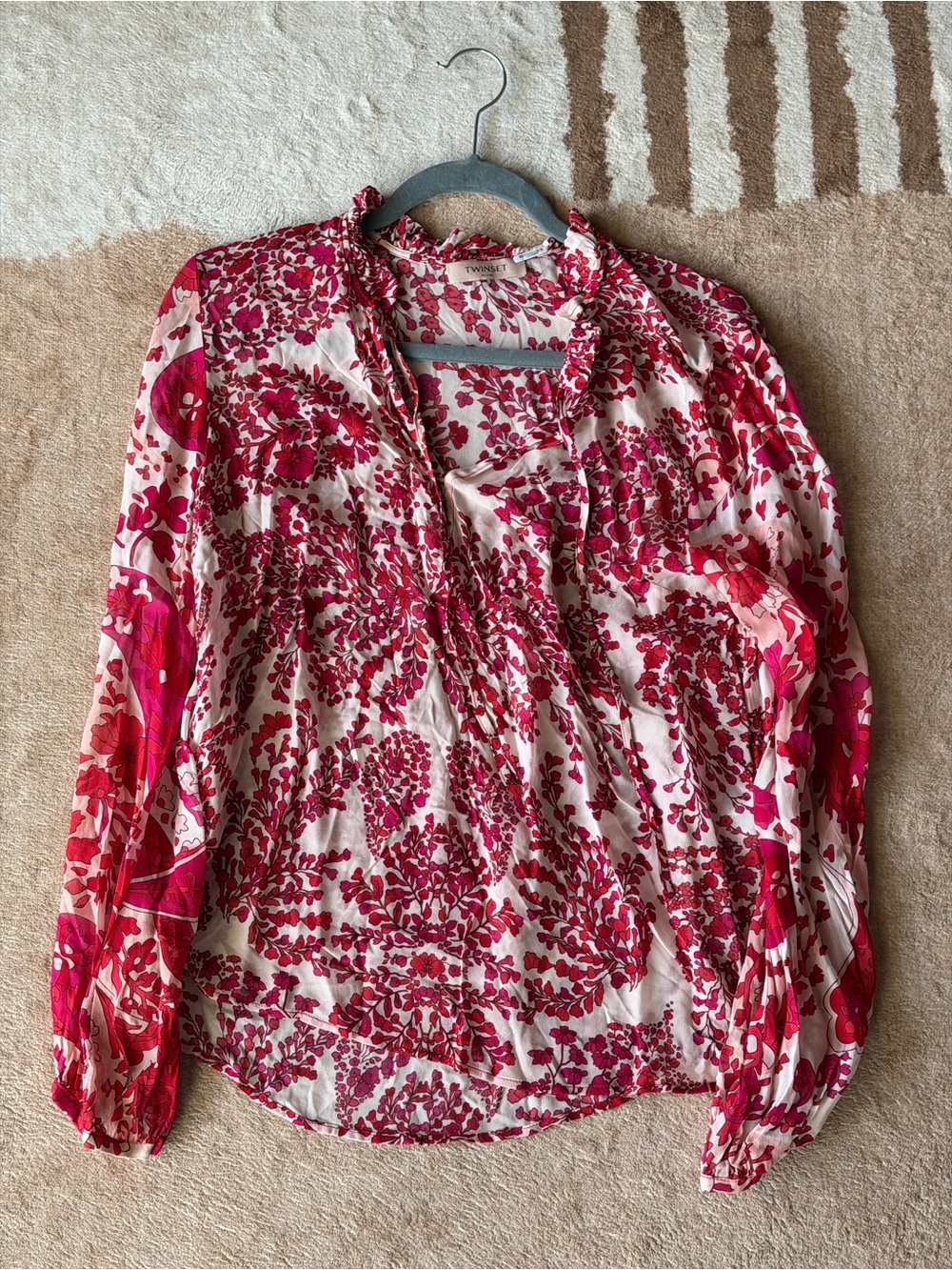Twin-Set Pink & Fuchsia Floral V-Neck Long Sleeve Blouse
